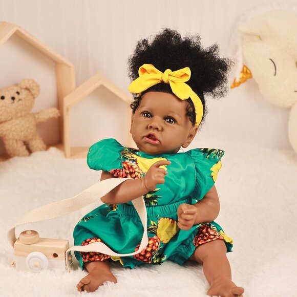 ✨ Hoomai Cloth Body Baby Dolls Green African American Silicone 22.8 Inch Kids - Picture 7 of 9